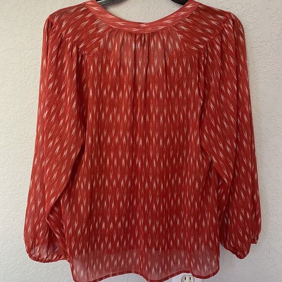 NEW Banana Republic Sheer Orange Blouse Coquette Modest Long Sleeve Feminine Tie - Picture 3 of 5